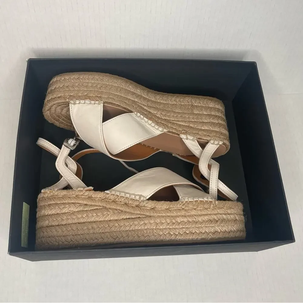 Rag & Bone Hera Espadrille Wedge Sandal in Antique White Leather EU 40